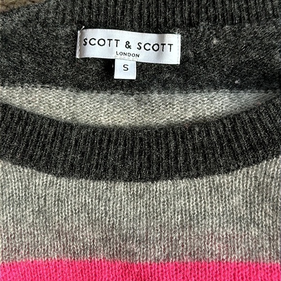 Scott & Scott London Pimicilo Neon Stripe Cashmere Sweater Small Black Gray Pink - Picture 12 of 14